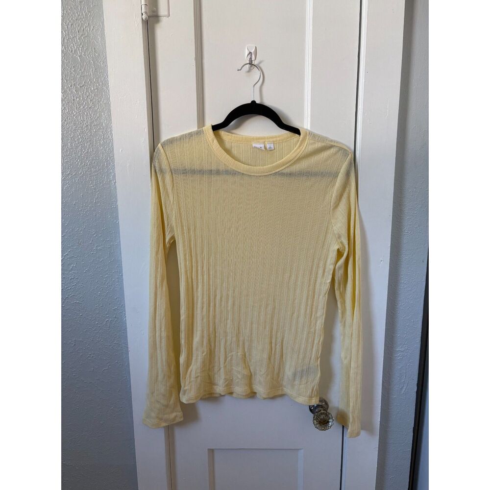 GAP Butter Yellow Ribbed Pointelle Long Sleeve Crew Neck Women's Romantic Large